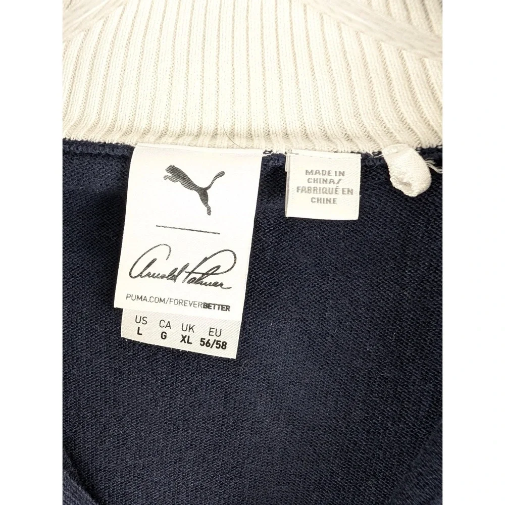 PUMA Arnold Palmer AP Knit 1/4 Zip Large Navy Blue Golf Sweater Pullover